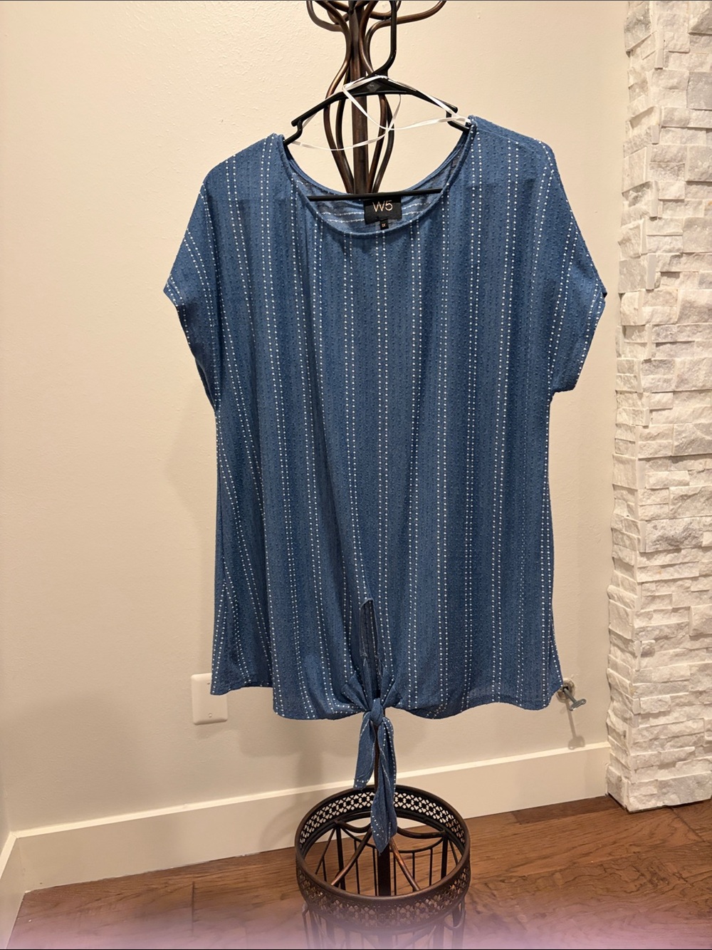 W5 Blue Short Sleeve Tie-Front Top